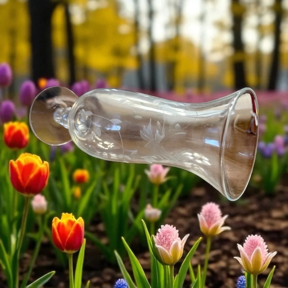Etched Glass Footed Vase
